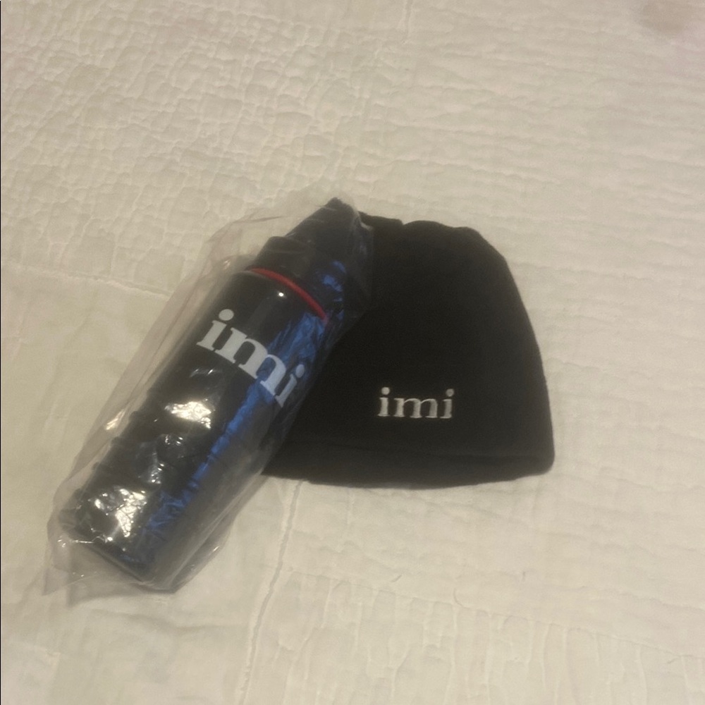 IMI Black Beanie and Blue Water Bottle Set